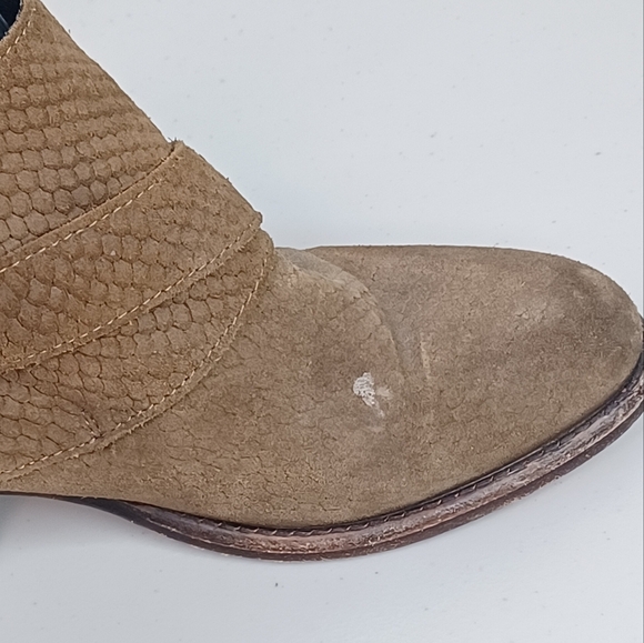 Free People Boho Leather Sz 38 Tortuga Strappy Suede Stacked Heel Booties - Picture 9 of 16